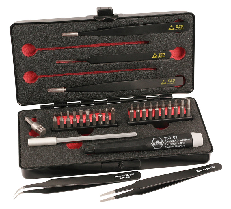 WIHA TOOLS 28 Piece System 4 Esd Safe Microbits And Tweezer Set - WIH-75993 | GarageAndFab.com