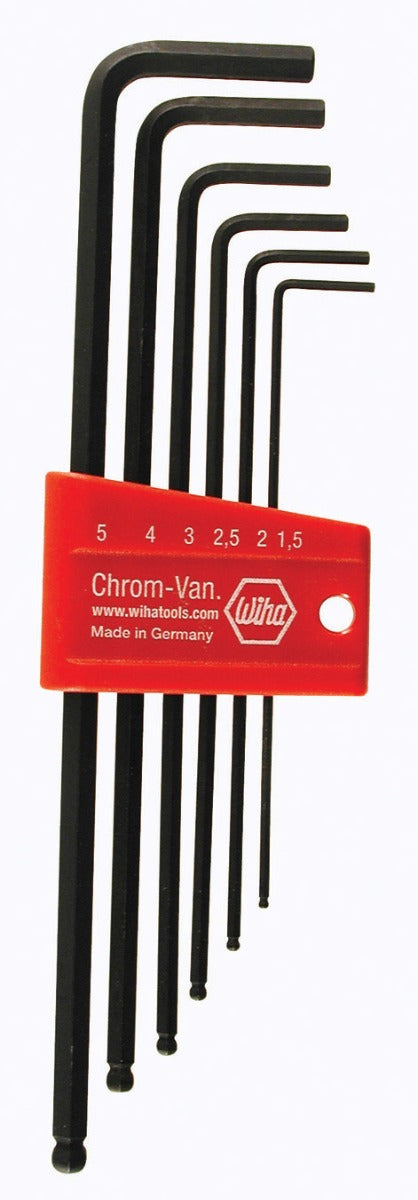 WIHA TOOLS 6 Piece Ball End Long Arm Hex L-Key Set - Metricric - WIH-36992 | GarageAndFab.com