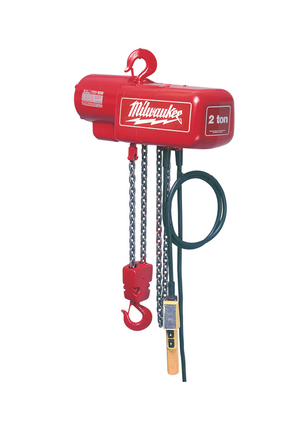 Milwaukee Electric 1/2 Ton 10 Foot Electric Chain Hoist, Single Chained, 115/230V, 1/2 Hp, Lifts 16 Ft/Min - MLW-9560 | GarageAndFab.com