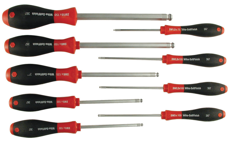 WIHA TOOLS 9 Piece Softfinish Magicring Ball End Screwdriver Set - WIH-36790 | GarageAndFab.com