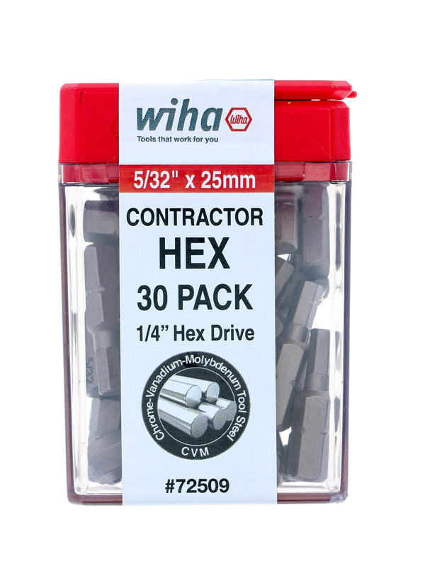 WIHA TOOLS Hex Contractor Insert Bit 5/32" X 25Mm - 30 Piece - WIH-72509 | GarageAndFab.com