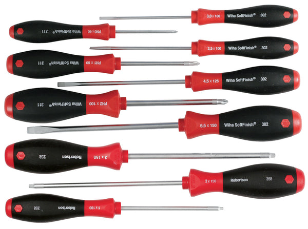 WIHA TOOLS 10 Piece Softfinish Phillips And Square Screwdriver Set - WIH-30290 | GarageAndFab.com