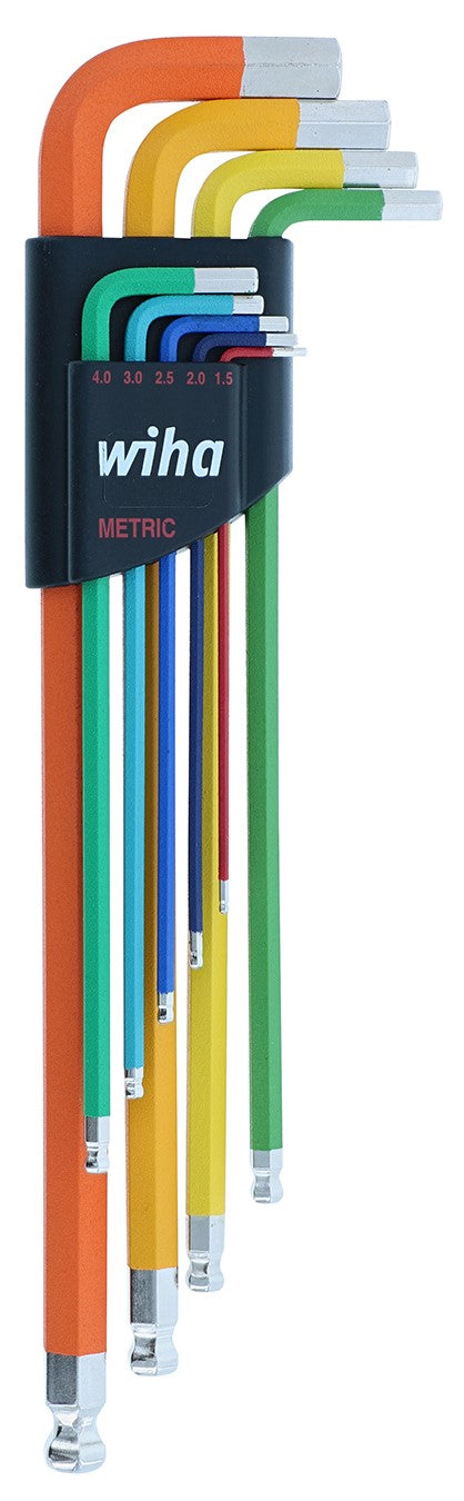 WIHA TOOLS 9 Piece Ball End Color Coded Hex L-Key Set - Metricric - WIH-66980 | GarageAndFab.com