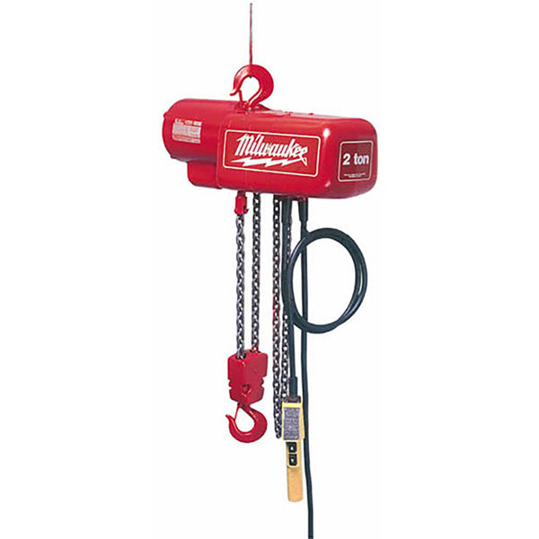 Milwaukee Electric 1 Ton 15 Foot Electric Chain Hoist, Single Chained, 115/230V, 1 Hp, Lifts 16 Ft/Min - MLW-9567 | GarageAndFab.com