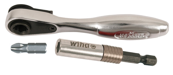 WIHA TOOLS 3 Piece Mini Bit Ratchet And Slimfix Bit Holder Set - WIH-38060 | GarageAndFab.com