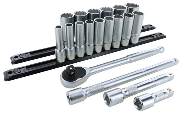 WIHA TOOLS 19 Piece 1/2" Drive Deep Socket Set - Sae - WIH-33892 | GarageAndFab.com