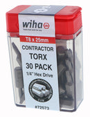 WIHA TOOLS Torx Contractor Insert Bit T8 X 25Mm - 30 Pack - WIH-72573 | GarageAndFab.com