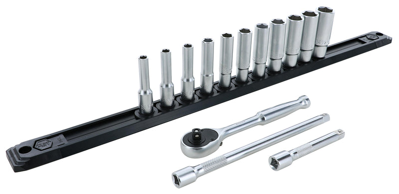 WIHA TOOLS 14 Piece Professional Series Socket And Ratchet Set With 3 And 6 Inch Extension Ension Bars - Metricric - WIH-33393 | GarageAndFab.com