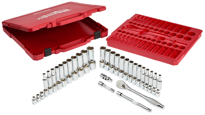 Milwaukee 56-Pc 3/8" Drive Ratchet & Socket Set - Sae & Metric - 1/4" To 1", 6Mm To 19Mm - MLW-48-22-9008 | GarageAndFab.com