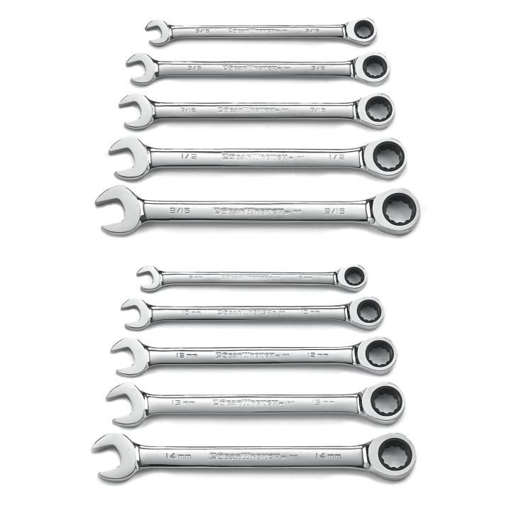 GearWrench Set Wrench Rat Combination Sae & Met 10Pc - GWR-9418 | GarageAndFab.com