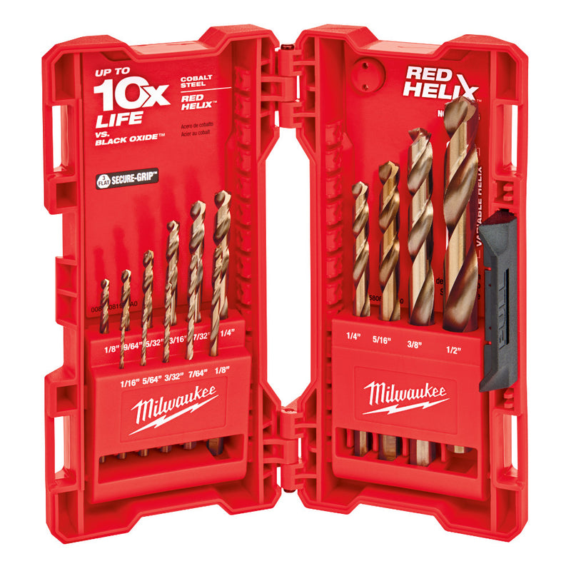 Milwaukee 15-Pc Red Helix Cobalt Drill Bit Set, 1/16"  3/8" - MLW-48-89-2370 | GarageAndFab.com