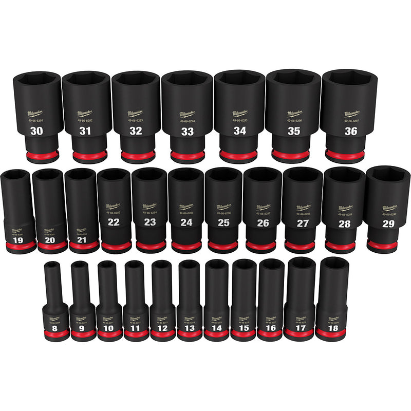 Milwaukee Electric 29-Pc 1/2" Drive, 6 Pt. Metric Deep Impact Socket Set, 8Mm  36Mm - MLW-49-66-7015 | GarageAndFab.com
