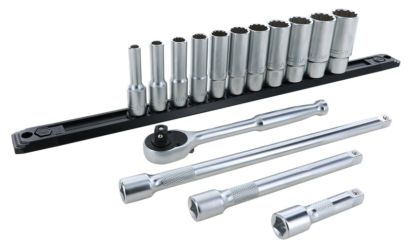 WIHA TOOLS 15 Piece Professional Deep Socket Set - 12 Point - 3/8" Drive - Sae - WIH-33792 | GarageAndFab.com