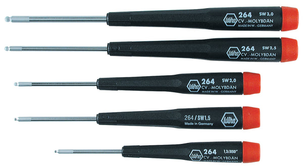 WIHA TOOLS 5 Piece Precision Ball End Hex Screwdriver Set - Metricric - WIH-26491 | GarageAndFab.com