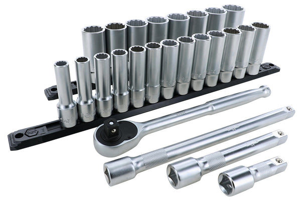 WIHA TOOLS 25 Piece 1/2" Drive Deep Socket Set - Metricric - WIH-33893 | GarageAndFab.com
