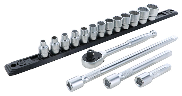 WIHA TOOLS 17 Piece Professional Deep Socket Set -12 Point - 3/8" Drive - Sae - WIH-33790 | GarageAndFab.com