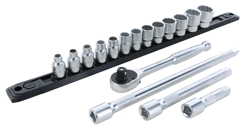 WIHA TOOLS 17 Piece Professional Deep Socket Set -12 Point - 3/8" Drive - Sae - WIH-33790 | GarageAndFab.com