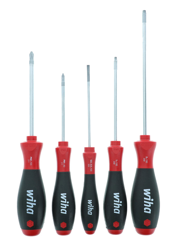 WIHA TOOLS 5 Piece Softfinish Slotted And Phillips And Square Screwdriver Set - WIH-30286 | GarageAndFab.com