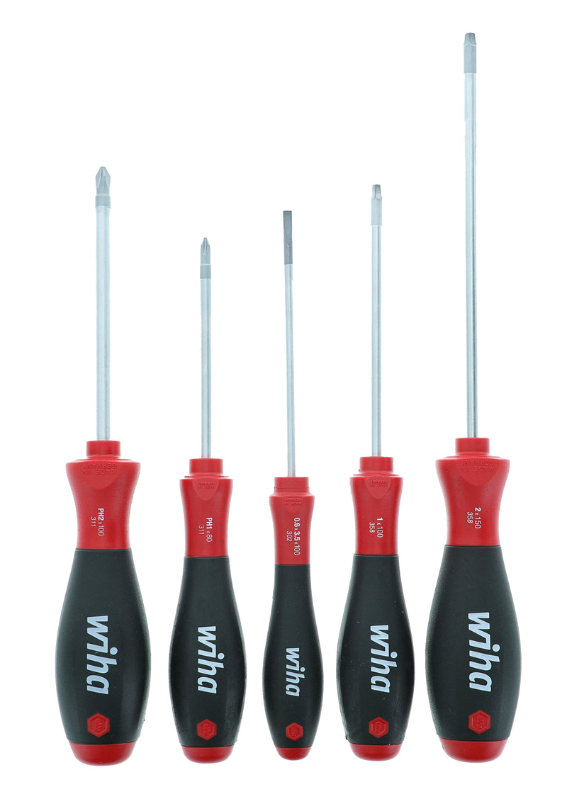 WIHA TOOLS 5 Piece Softfinish Slotted And Phillips And Square Screwdriver Set - WIH-30286 | GarageAndFab.com