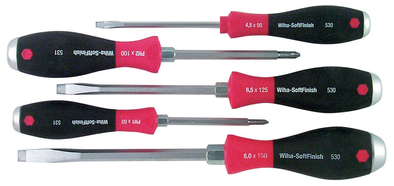 WIHA TOOLS 5 Piece Softfinish X Heavy Duty Slotted And Phillips Screwdriver Set - 53090 - WIH-53090 | GarageAndFab.com