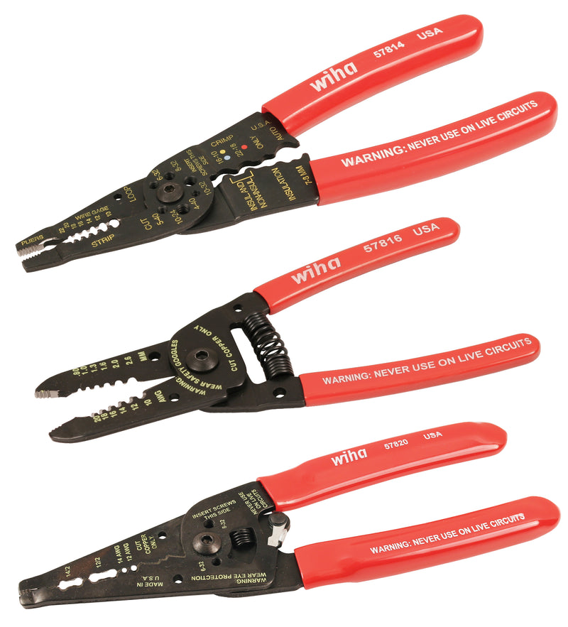 WIHA TOOLS 3 Piece Classic Grip Wire Strippers And Pliers Set - WIH-57830 | GarageAndFab.com
