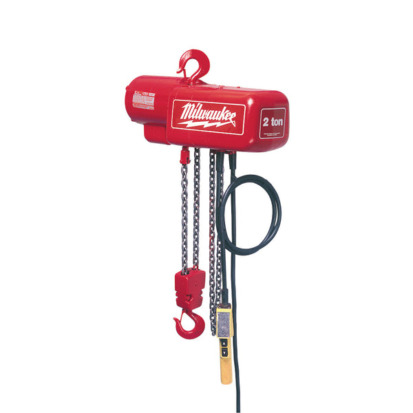 Milwaukee Electric 1 Ton 20 Foot Electric Chain Hoist, Single Chained, 115/230V, 1 Hp, Lifts 16 Ft/Min - MLW-9568 | GarageAndFab.com