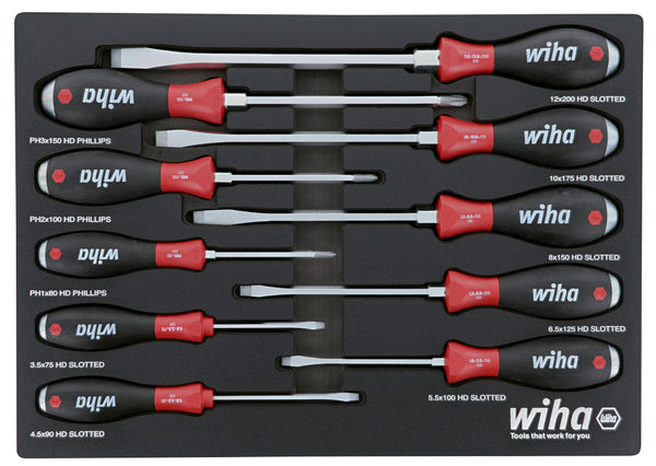 WIHA TOOLS 10 Piece Extension Ra Heavy Duty Softfinish Cushion Grip Screwdriver Tray Set - WIH-53180 | GarageAndFab.com