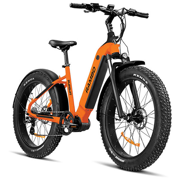 Rambo Pursuit 2.0 Step Thru Electric Bicycle Black & Orange, Model#: 750 26