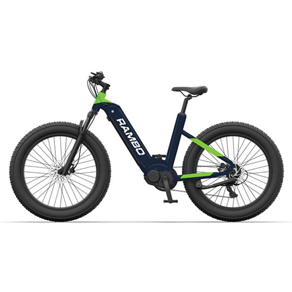 Rambo Pursuit 2.0 Step Thru Electric Bicycle, Neon Blue & Green, Model