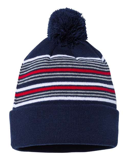 Sportsman 12" Striped Pom-Pom Knit Beanie - SP60S