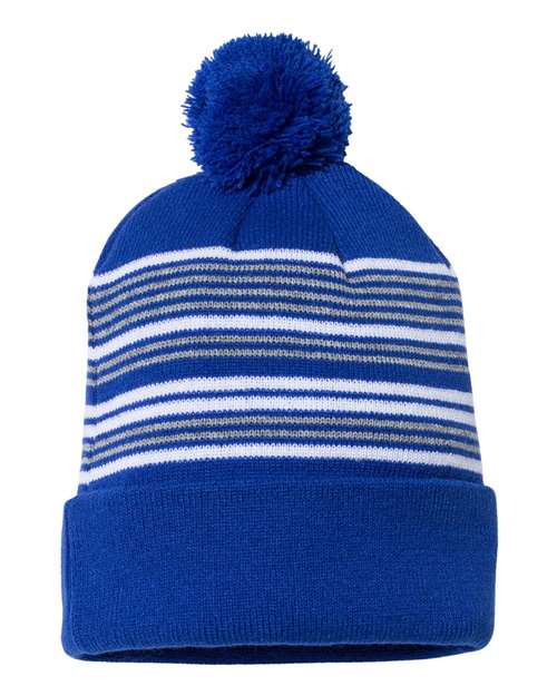 Sportsman 12" Striped Pom-Pom Knit Beanie - SP60S