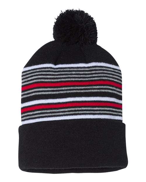 Sportsman 12" Striped Pom-Pom Knit Beanie - SP60S