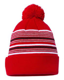Sportsman 12" Striped Pom-Pom Knit Beanie - SP60S