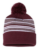 Sportsman 12" Striped Pom-Pom Knit Beanie - SP60S