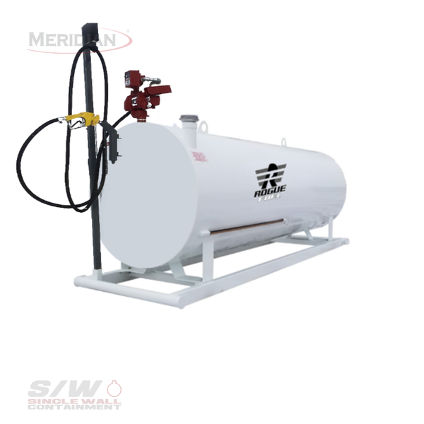 Rogue Fuel Meridian - 4,600 Litre/ 1,000 Gallon Single Wall Utility Fuel Tank With Skid And Complete Fuel Pump Package With Arctic Hose & Automatic Shutoff Nozzle - Model#: RF64170SWCP