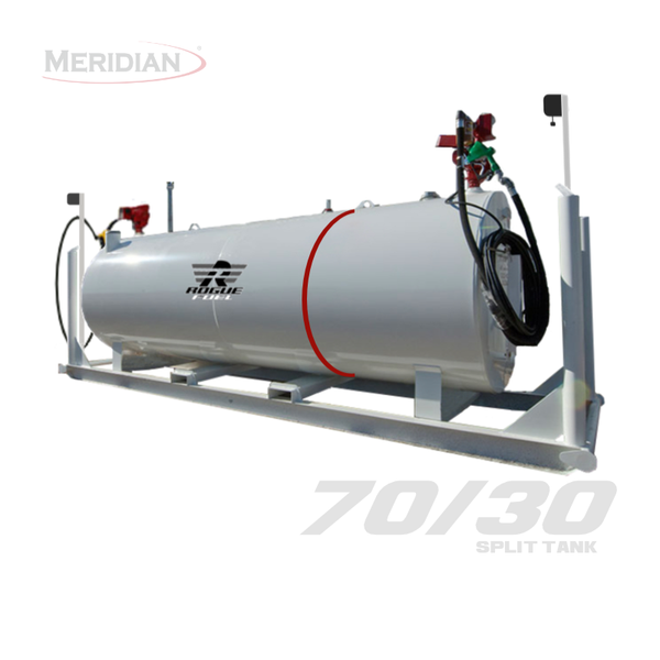 Rogue Fuel| Meridian - 10,000 Litre/ 2,200 Gallon Fully Welded Saddle Double Wall 70/30 Split Fuel Tank & Skid with Fork Pocket, Bollards & Complete Fuel Pump Package - Model#- RF64071DWCPFPB