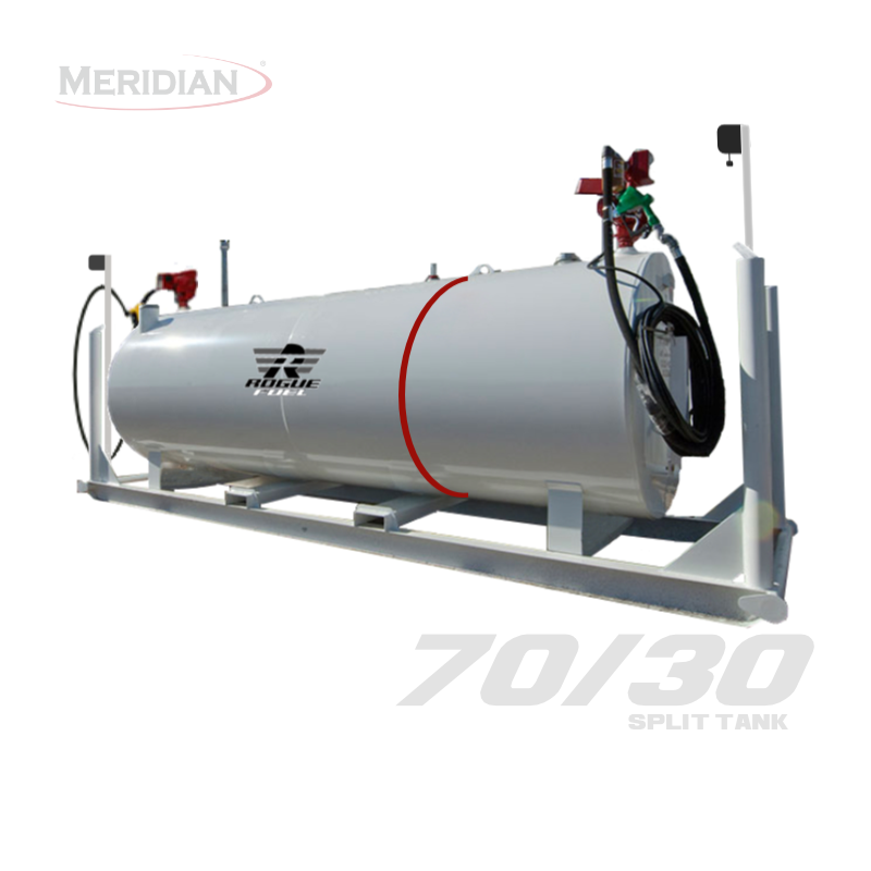 Rogue Fuel| Meridian - 10,000 Litre/ 2,200 Gallon Fully Welded Saddle Double Wall 70/30 Split Fuel Tank & Skid with Fork Pocket, Bollards & Complete Fuel Pump Package - Model