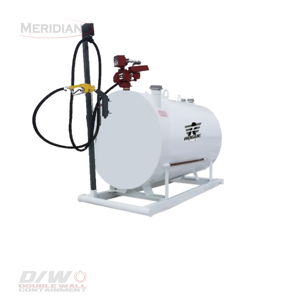 Rogue Fuel| Meridian - 2,300 Litre/ 500 Gallon Double Wall Utility Fuel Tank & Skid With Complete Package, Arctic Hose & Automatic Shut Off Safety Nozzle - Model#: RF64160DWCP