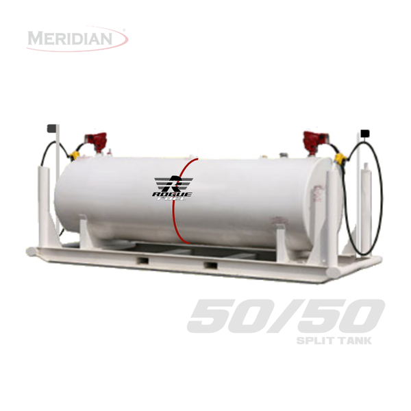 Rogue Fuel| Meridian - 4,595 Litre/ 1000 Gallon Double Wall 50/50 Split Fuel Tank Complete Package, Fully Welded Saddle - Model#: RF98109DWCPFPB
