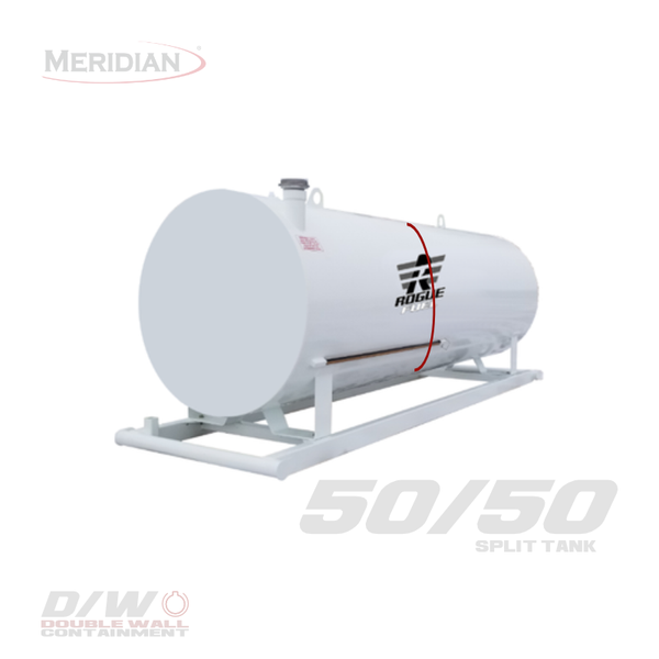 Rogue Fuel| Meridian - 4,595 Litre/ 1000 Gallon Double Wall 50/50 Split Utility Fuel Tank & Skid - Model#: RF98111TS