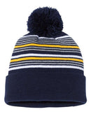 Sportsman 12" Striped Pom-Pom Knit Beanie - SP60S