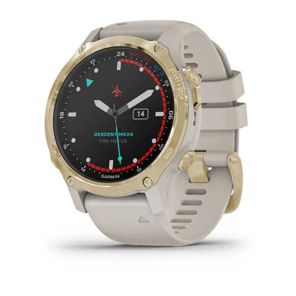 Garmin Descent Mk2S, Light Gold with Light Sand Silicone Band Model #:  GAR-010-02403-00