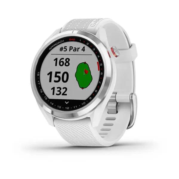 Garmin Approach® S42, Polished Silver with White Band Model #:  GAR-010-02572-11