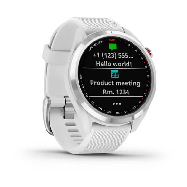 Garmin Approach® S42, Polished Silver with White Band Model