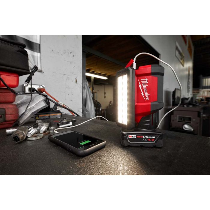 Milwaukee M12 12 Volt Lithium-Ion Cordless ROVER Service and Repair Flood Light w/ USB Charging - Tool Only Model