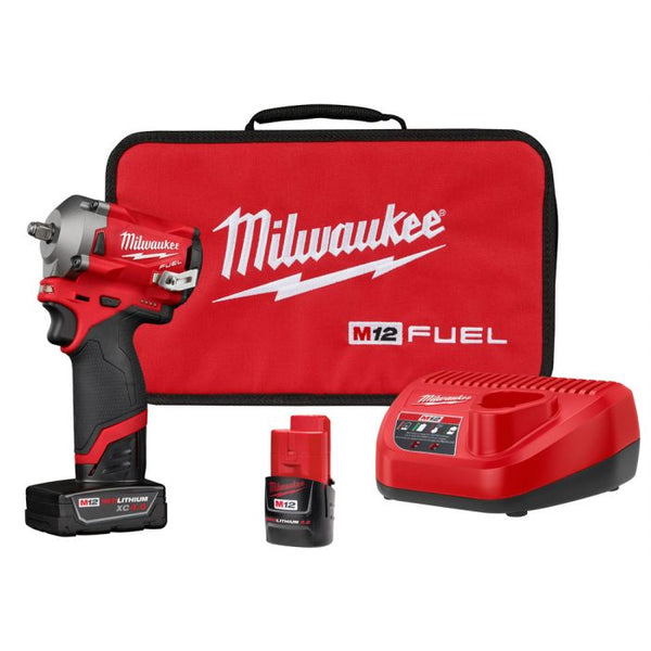 Milwaukee M12 FUEL 12 Volt Lithium-Ion Brushless Cordless Stubby 3/8 in. Impact Wrench Kit Model#: 2554-22