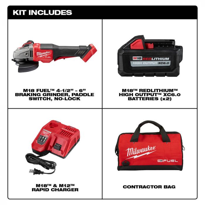 Milwaukee M18 FUEL 18 Volt Lithium-Ion Brushless Cordless 4-1/2 in.-6 in. No Lock Braking Grinder with Paddle Switch Two Battery Model