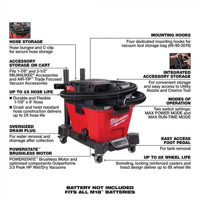 Milwaukee M18 FUEL 6 Gallon Wet/Dry Vacuum (Tool Only) Model