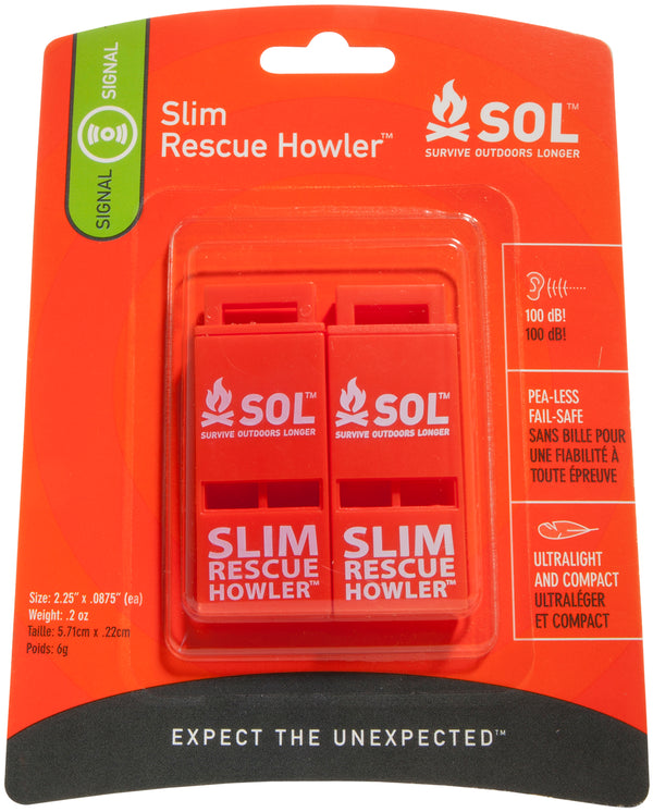 SOL Slim Rescue Howler Whistle, 2/Pack