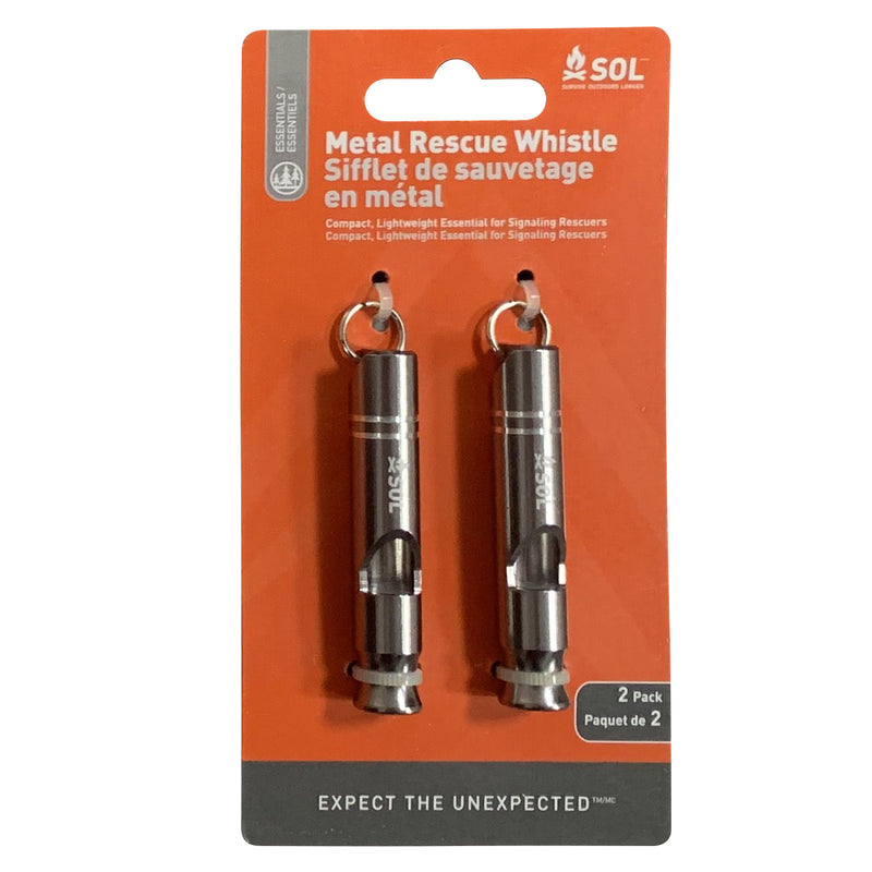 SOL Rescue Metal Whistle, 2 Pack